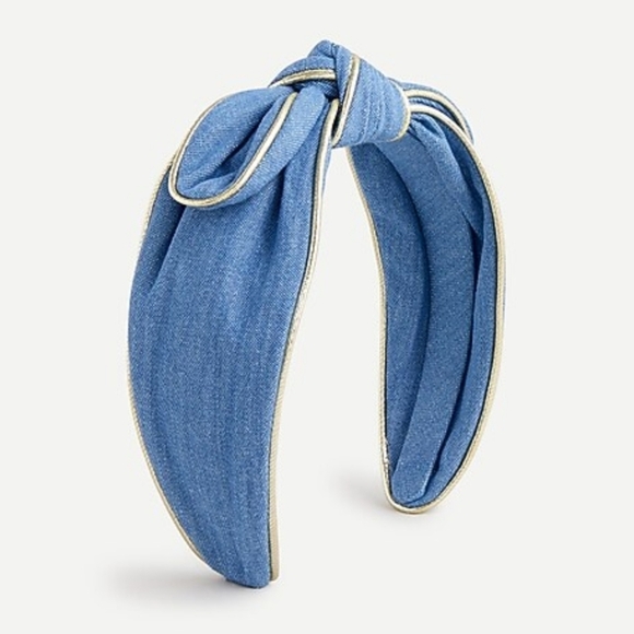 J. Crew Other - New! J. Crew Crewcuts Girl’s Bow Tie Blue Denim Gold Trim Headband